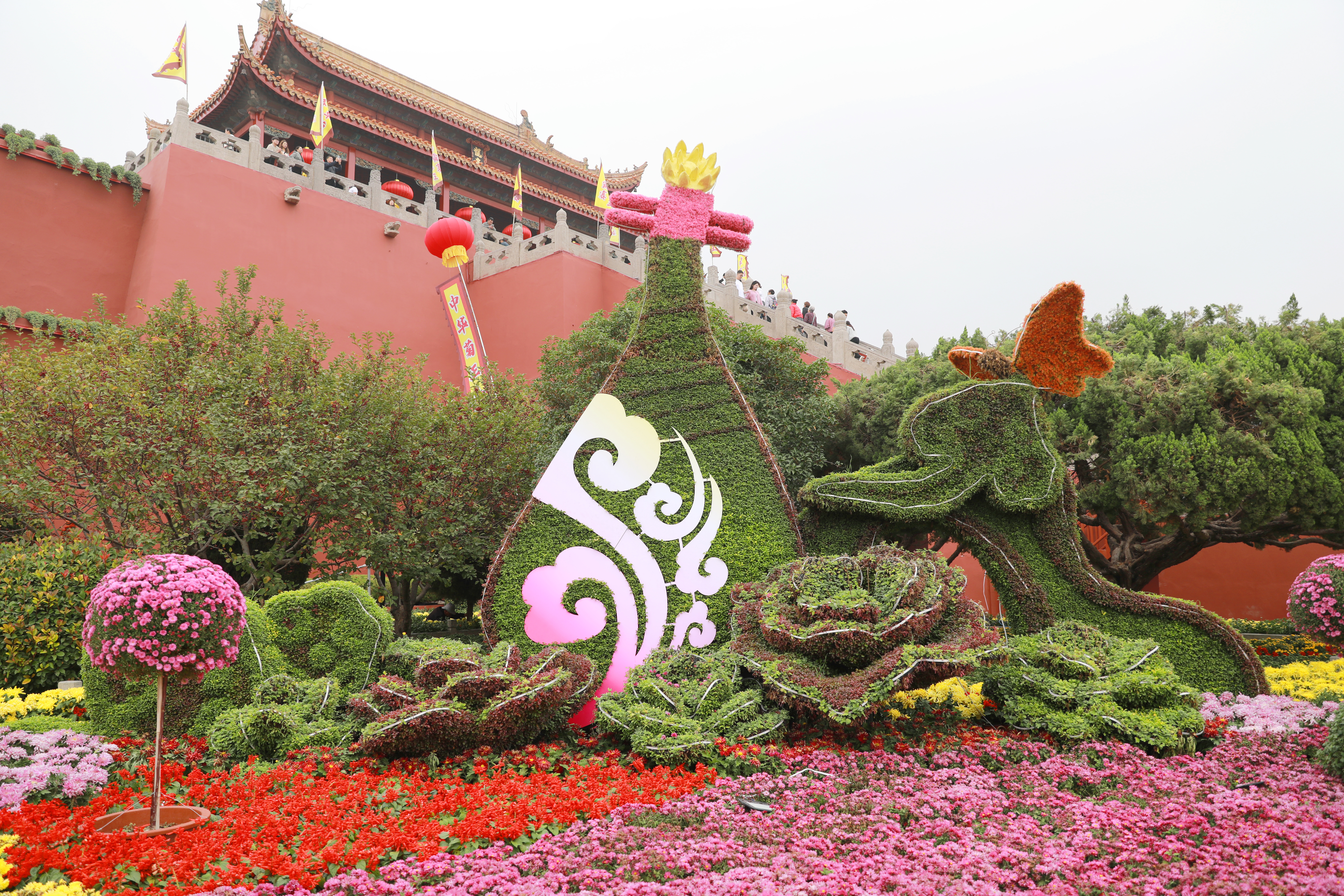 10月17日，开封景区内菊花品种琳琅满目，姿态万千，前来赏菊的游客络绎不绝，欢声笑语回荡其中。全媒体记者 姜菡 摄