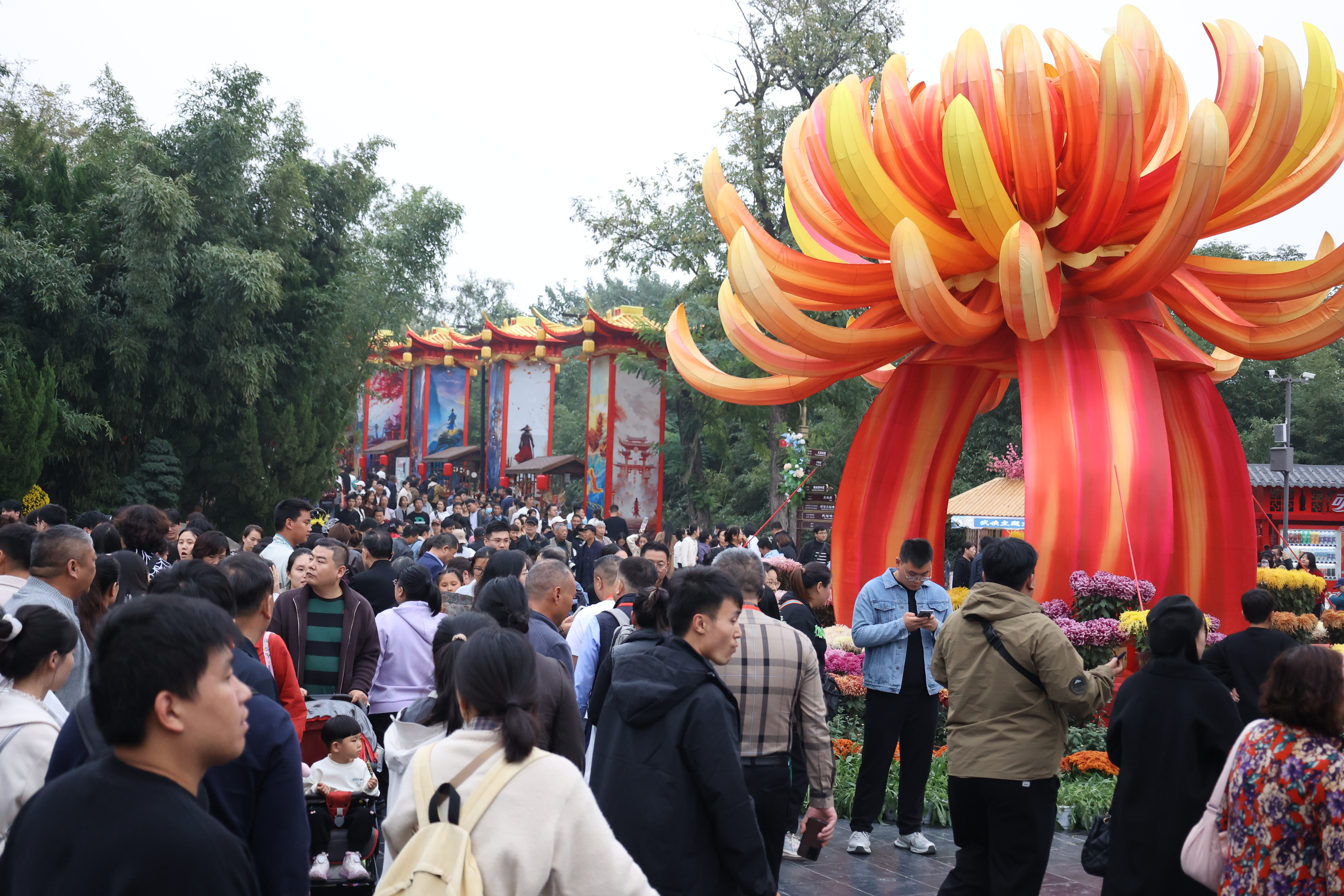 菊花文化节期间，开封旅游市场持续火爆，四面八方的游客前来感受千年古城的历史底蕴与时尚活力。全媒体记者 石斐 摄