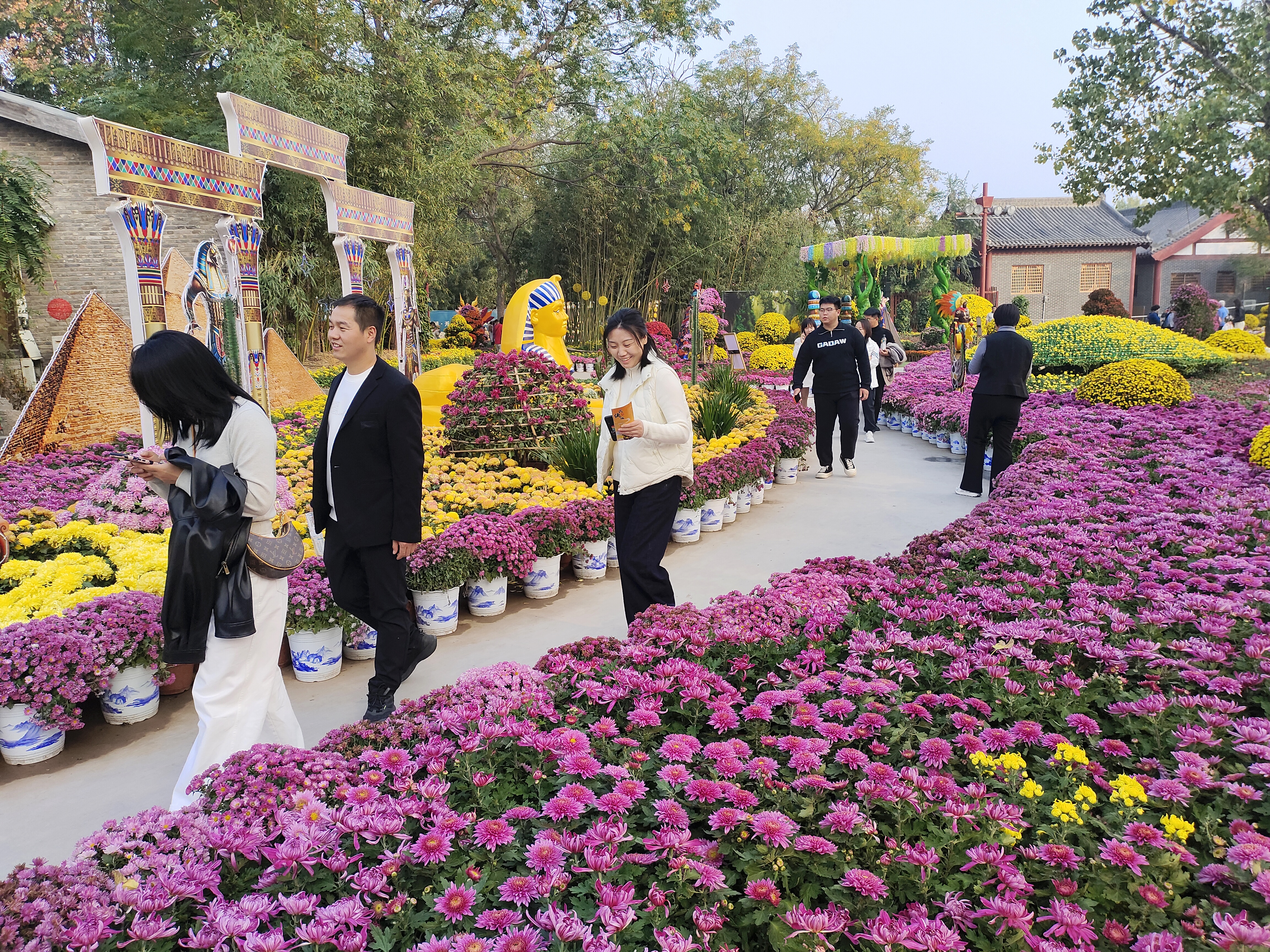 10月28日，古城开封各大景区菊花开得正艳，吸引了众多市民和游客前来游玩赏菊。全媒体记者 李浩 摄