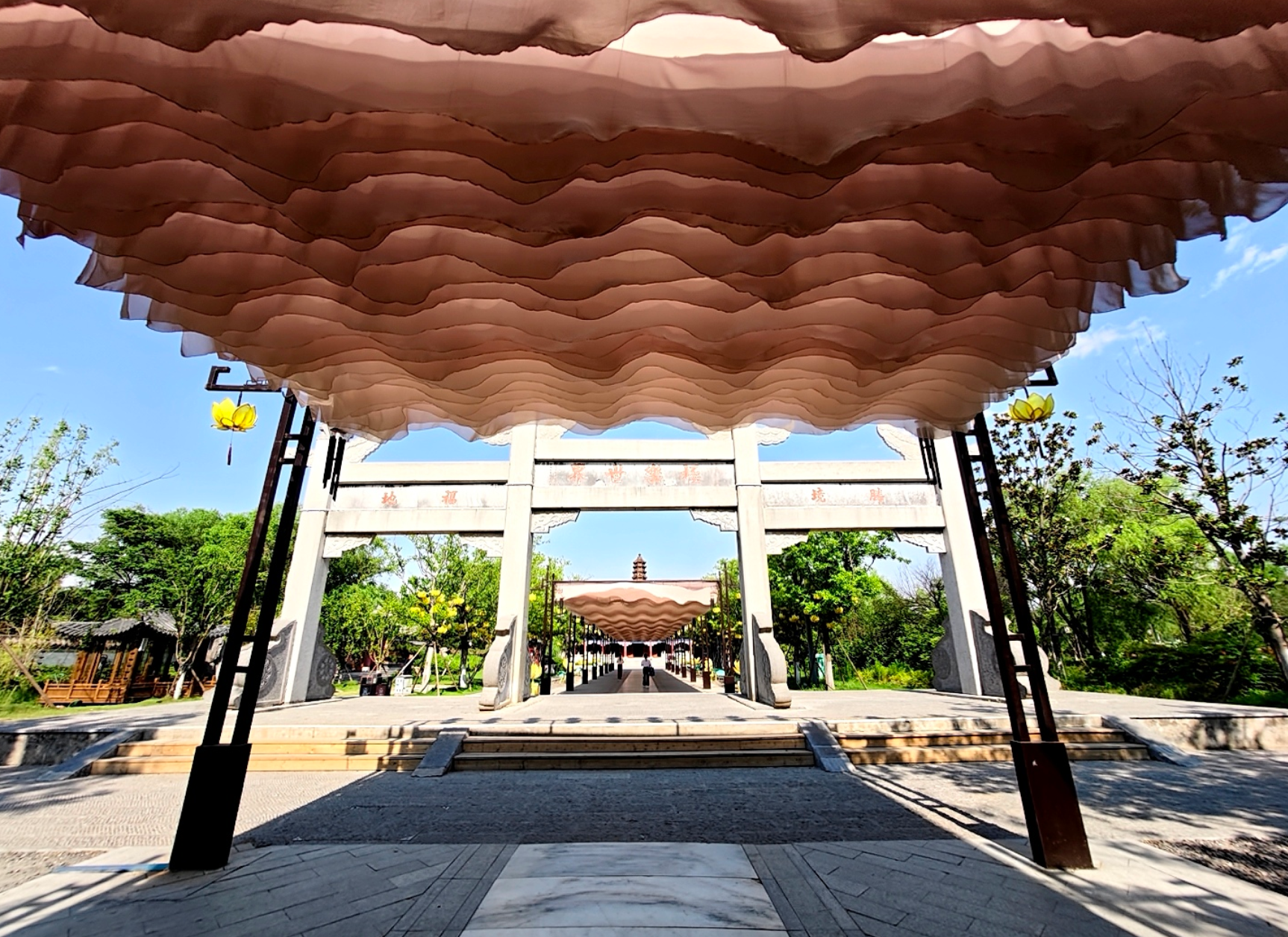 夏日已至，铁塔公园荷花盛开，游客赏花游园，成为城中纳凉赏荷好去处。全媒体记者 袁洋 摄