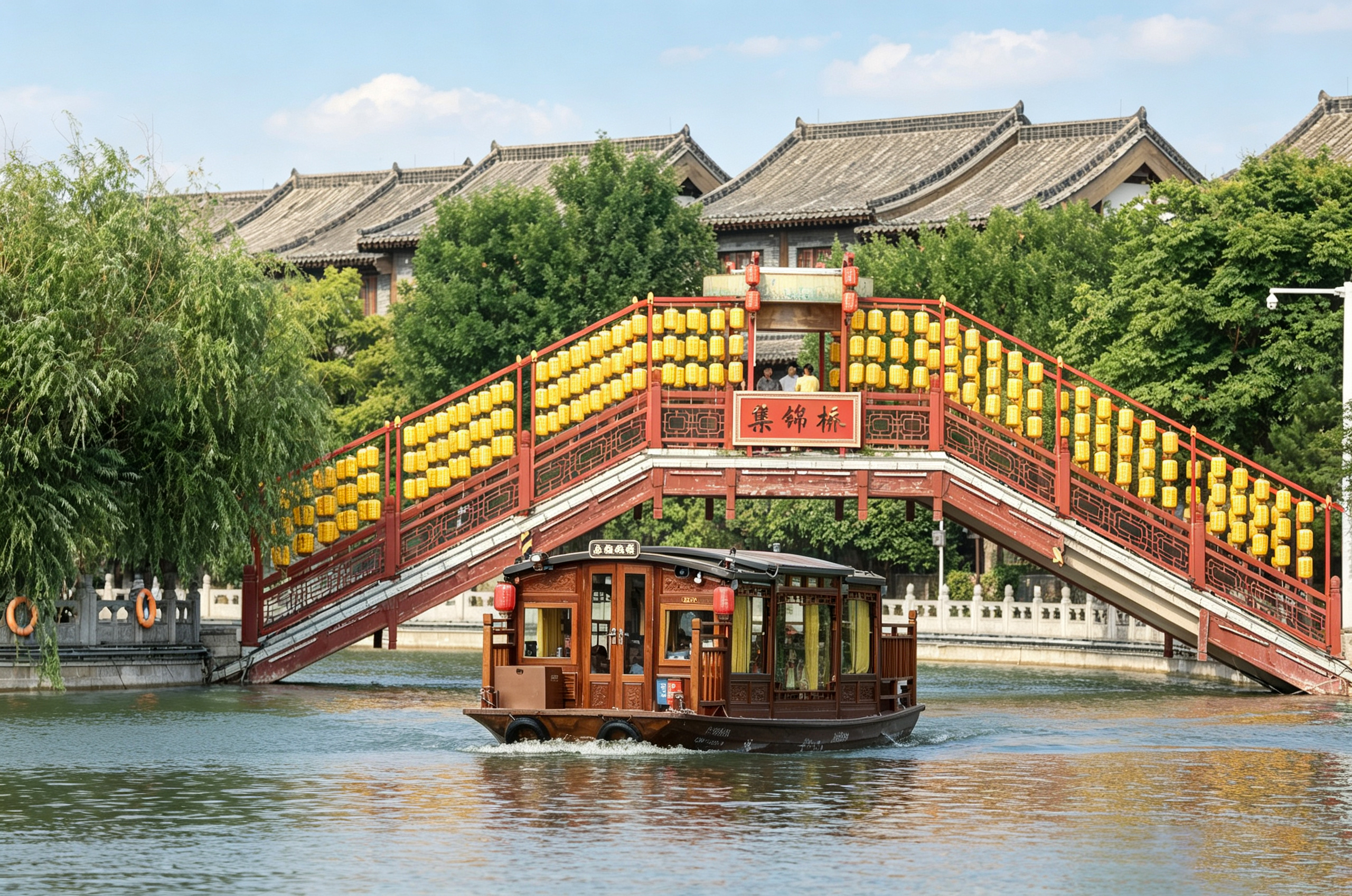 盛夏泛舟汴河，乘开封水上航线，览两岸盛景，品古都风雅。全媒体记者 袁洋7月23日摄