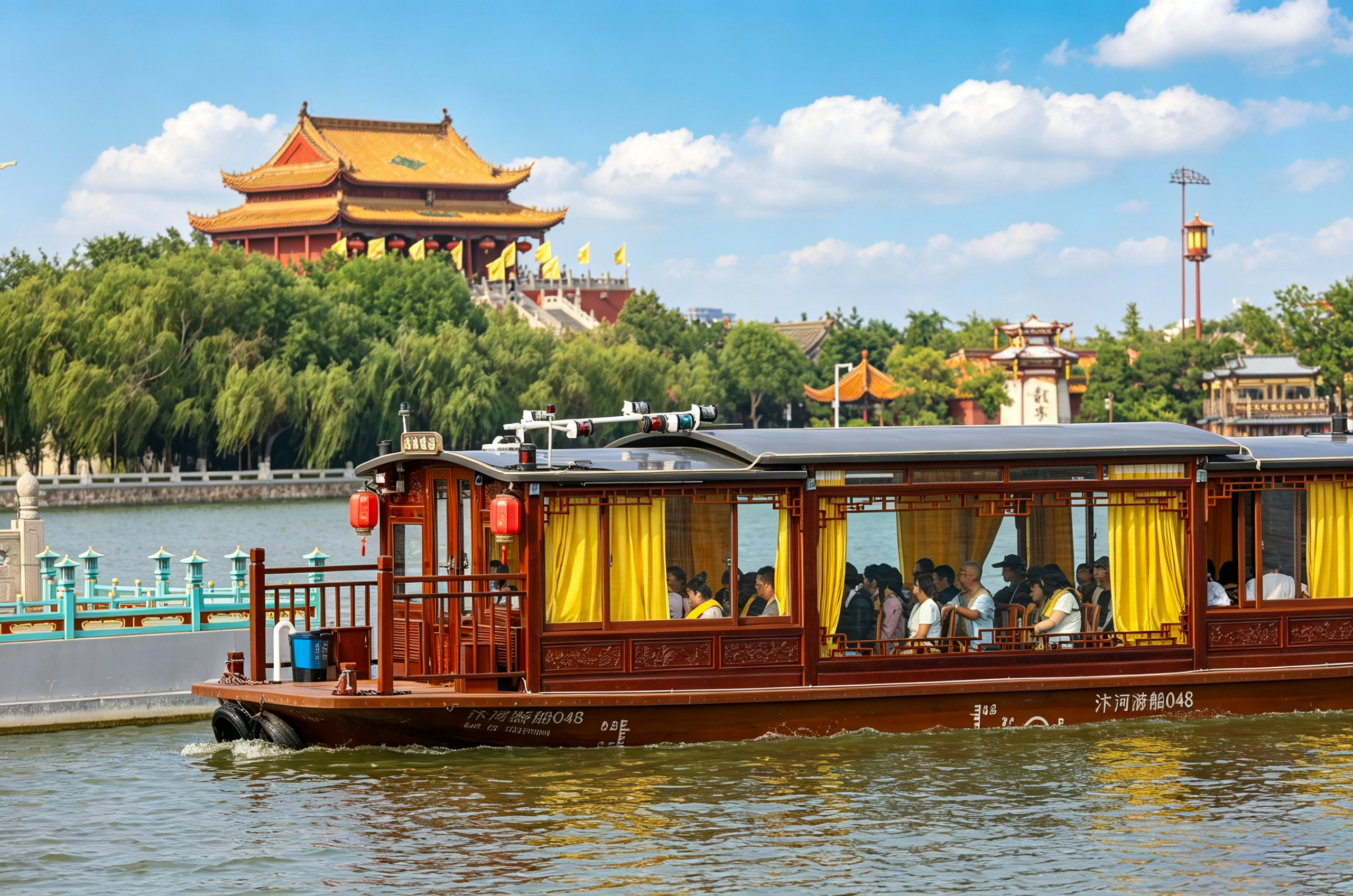 盛夏泛舟汴河，乘开封水上航线，览两岸盛景，品古都风雅。全媒体记者 袁洋7月23日摄