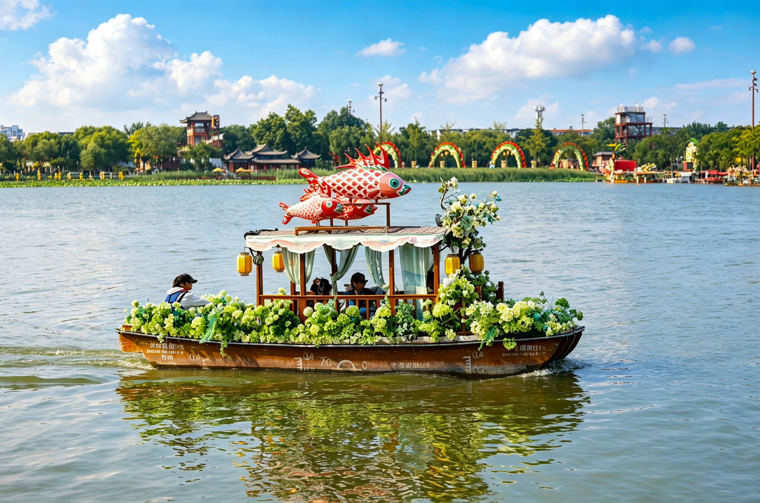 盛夏泛舟汴河，乘开封水上航线，览两岸盛景，品古都风雅。全媒体记者 袁洋7月23日摄